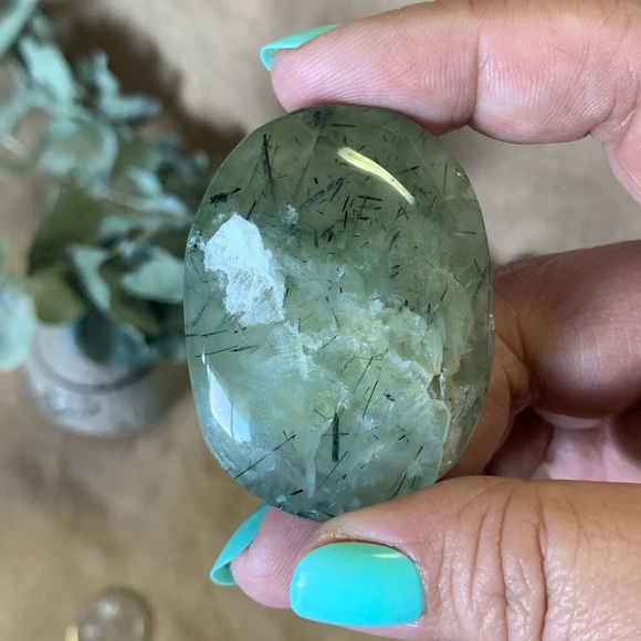 Epidote in Prehnite Palm Stone - Picture 5 of 5